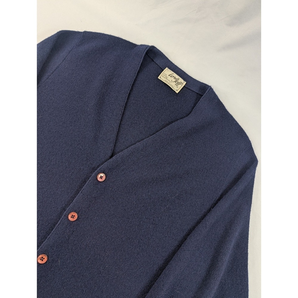 Lord Jeff Vintage Cardigan Sweater USA L Navy Blue Grandpa 100% Dupont Orlon
